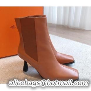 Best Price Hermes Gill Heel Ankle Boots 7cm in Calfskin Brown 0103147