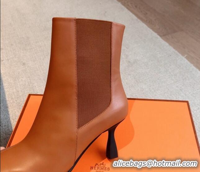 Best Price Hermes Gill Heel Ankle Boots 7cm in Calfskin Brown 0103147