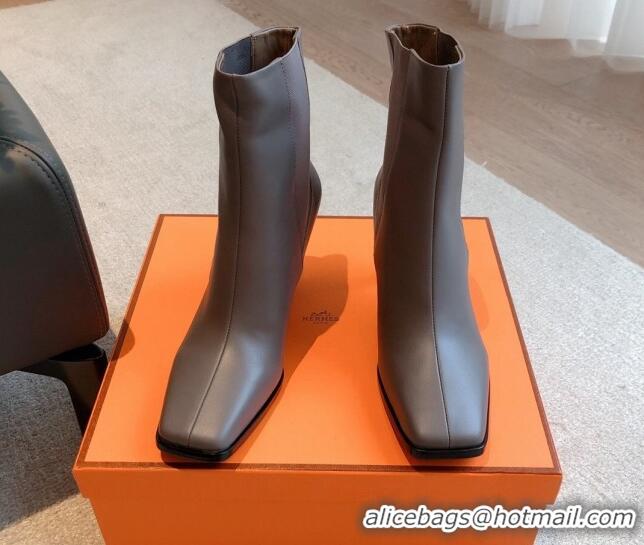 Purchase Hermes Gill Heel Ankle Boots 7cm in Calfskin Grey 103148