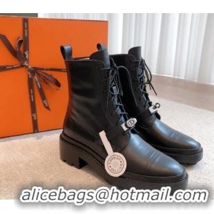 Top Grade Hermes Funk Ankle Boots in Calfskin Black 103150