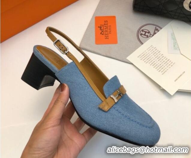 Good Quality Hermes Infinie Slingback Pumps 5cm in Denim Light Blue 104001