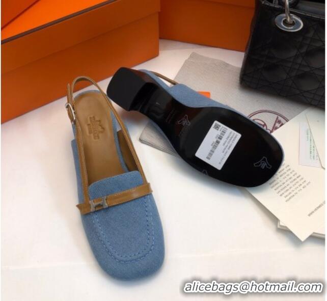 Good Quality Hermes Infinie Slingback Pumps 5cm in Denim Light Blue 104001