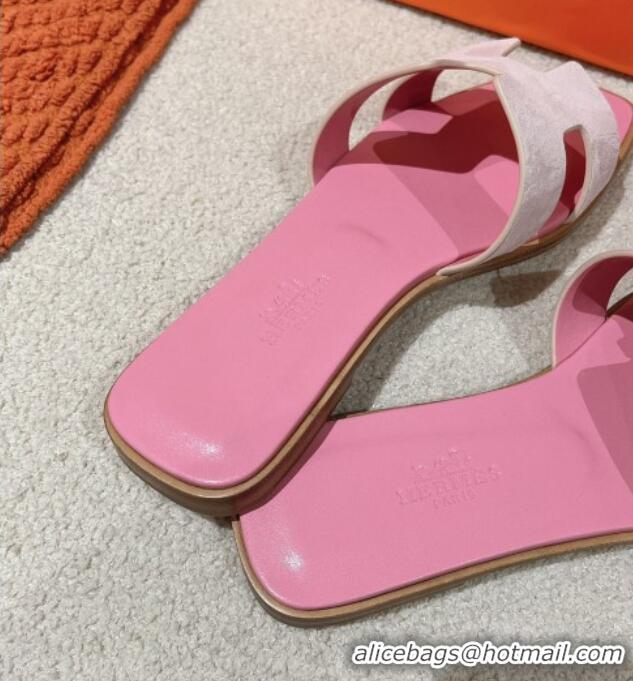 Best Product Hermes Classic Oran Flat Slide Sandals in Suede Pink 104004