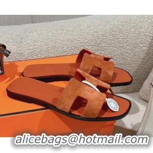 Top Design Hermes Classic Oran Flat Slide Sandals in Suede Brown 0104005