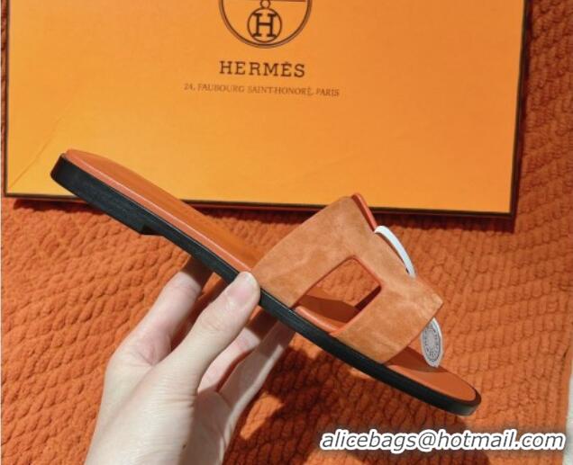 Top Design Hermes Classic Oran Flat Slide Sandals in Suede Brown 0104005