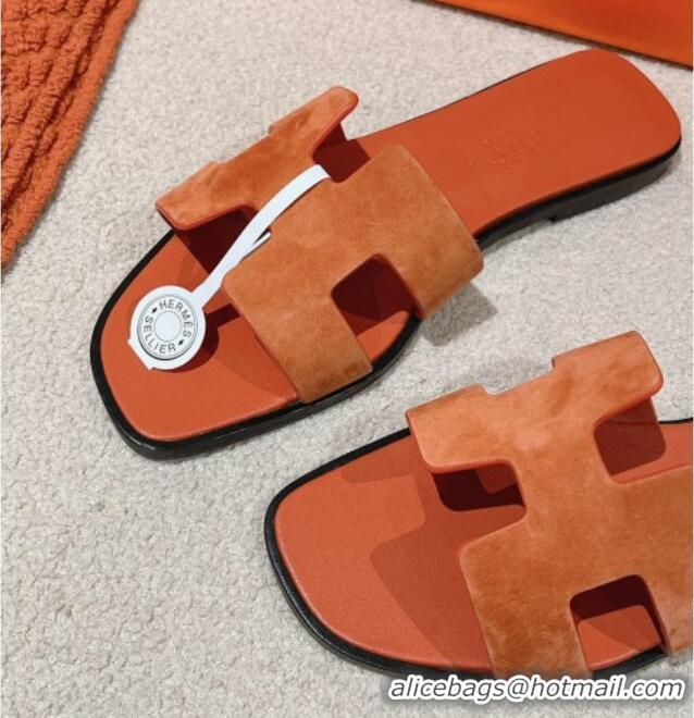 Top Design Hermes Classic Oran Flat Slide Sandals in Suede Brown 0104005