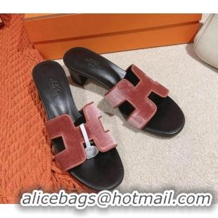 Top Design Hermes Classic Oasis Heel Slide Sandals 4.5cm in Velvet Rose Wood Pink 0104011