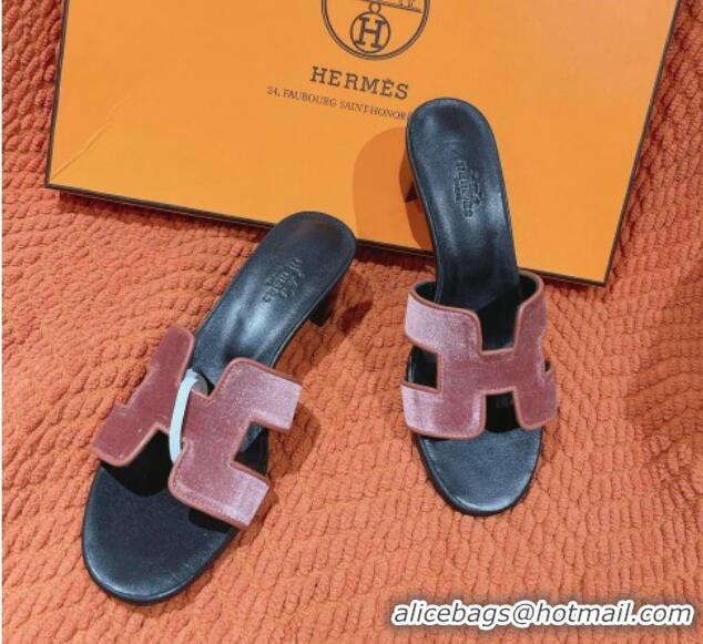 Top Design Hermes Classic Oasis Heel Slide Sandals 4.5cm in Velvet Rose Wood Pink 0104011