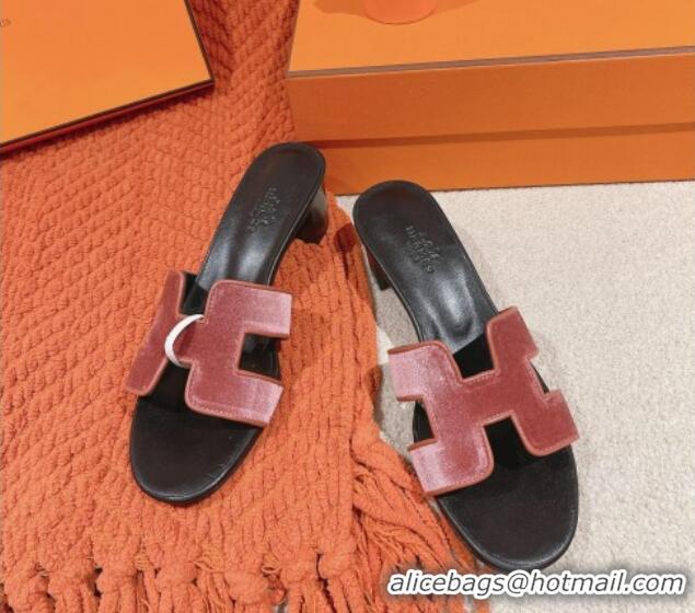 Top Design Hermes Classic Oasis Heel Slide Sandals 4.5cm in Velvet Rose Wood Pink 0104011