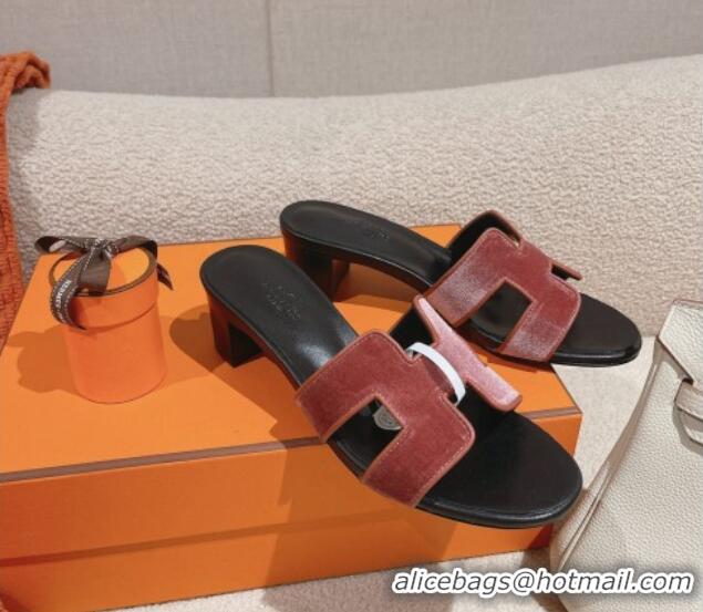 Top Design Hermes Classic Oasis Heel Slide Sandals 4.5cm in Velvet Rose Wood Pink 0104011