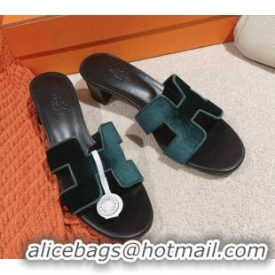 Stylish Hermes Classic Oasis Heel Slide Sandals 4.5cm in Velvet Dark Green 0104012