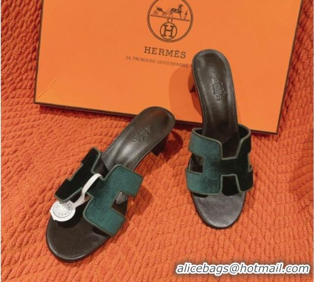 Stylish Hermes Classic Oasis Heel Slide Sandals 4.5cm in Velvet Dark Green 0104012