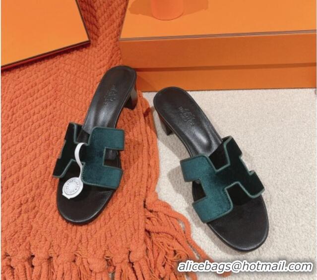 Stylish Hermes Classic Oasis Heel Slide Sandals 4.5cm in Velvet Dark Green 0104012