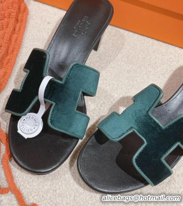 Stylish Hermes Classic Oasis Heel Slide Sandals 4.5cm in Velvet Dark Green 0104012