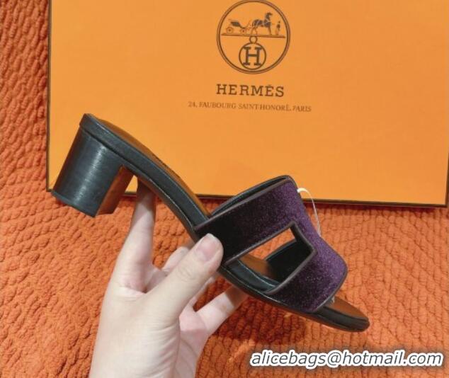 Good Looking Hermes Classic Oasis Heel Slide Sandals 4.5cm in Velvet Purple 0104013