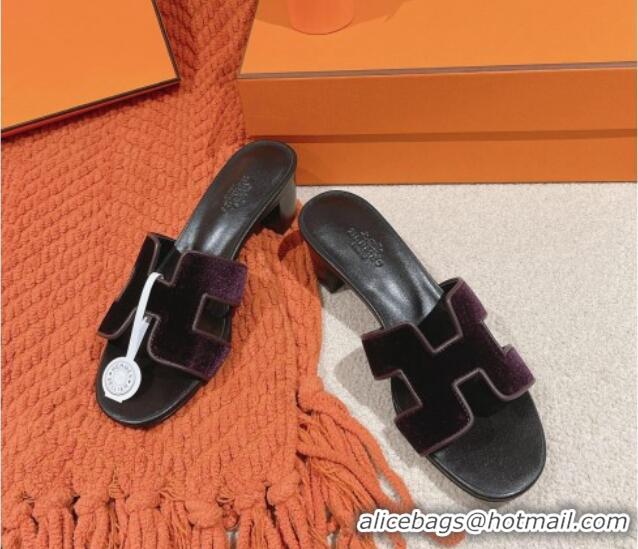 Good Looking Hermes Classic Oasis Heel Slide Sandals 4.5cm in Velvet Purple 0104013