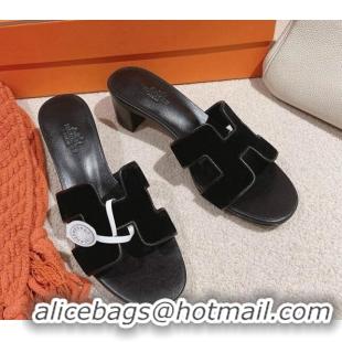 Charming Hermes Classic Oasis Heel Slide Sandals 4.5cm in Velvet Black 0104014