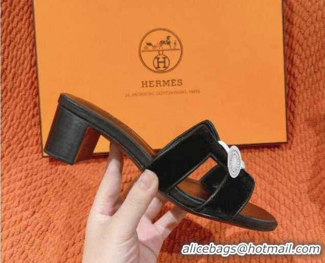 Charming Hermes Classic Oasis Heel Slide Sandals 4.5cm in Velvet Black 0104014