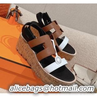 Top Grade Hermes Havane 30 Platform Sandals 5.5cm in Calfskin Brown/White 0104015