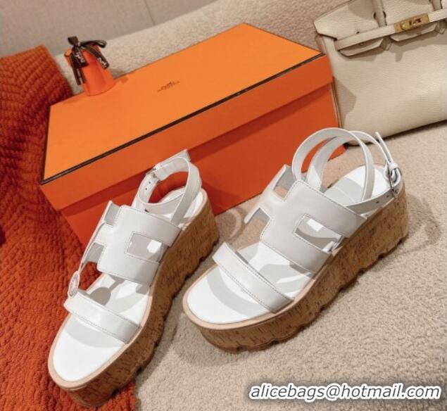 Popular Style Hermes Havane 30 Platform Sandals 5.5cm in Calfskin White Leather 0104017