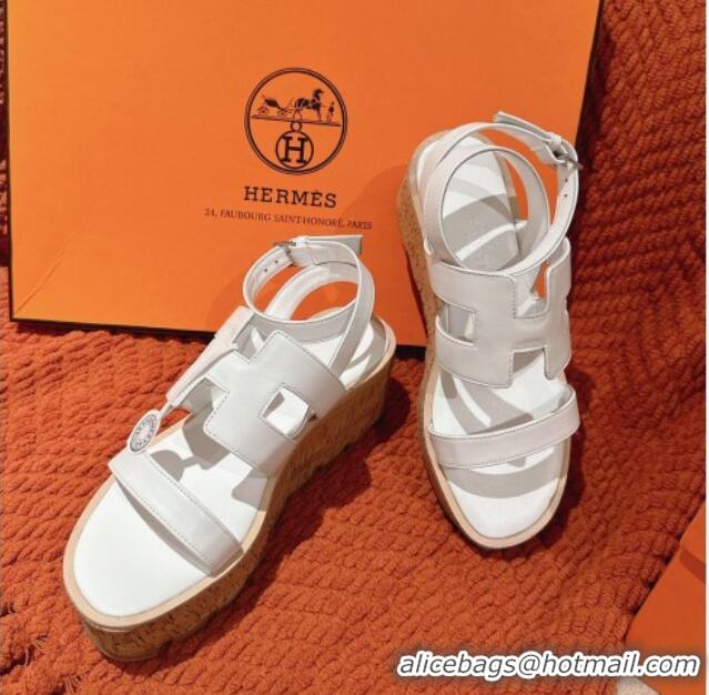 Popular Style Hermes Havane 30 Platform Sandals 5.5cm in Calfskin White Leather 0104017