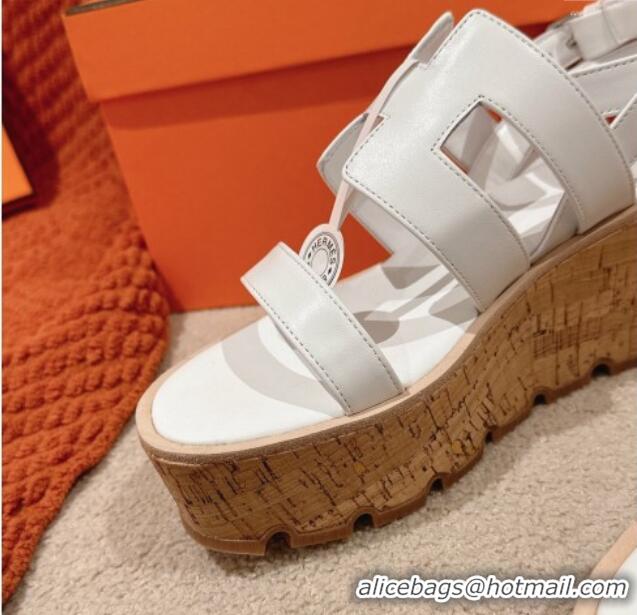 Popular Style Hermes Havane 30 Platform Sandals 5.5cm in Calfskin White Leather 0104017