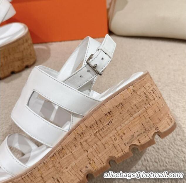 Popular Style Hermes Havane 30 Platform Sandals 5.5cm in Calfskin White Leather 0104017