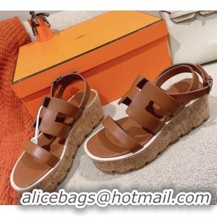 Trendy Design Hermes Havane 30 Platform Sandals 5.5cm in Calfskin Brown Leather 0104018