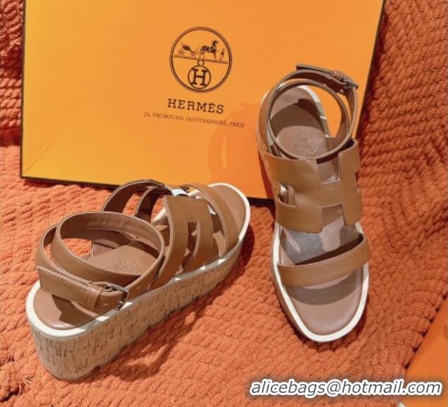 Trendy Design Hermes Havane 30 Platform Sandals 5.5cm in Calfskin Brown Leather 0104018