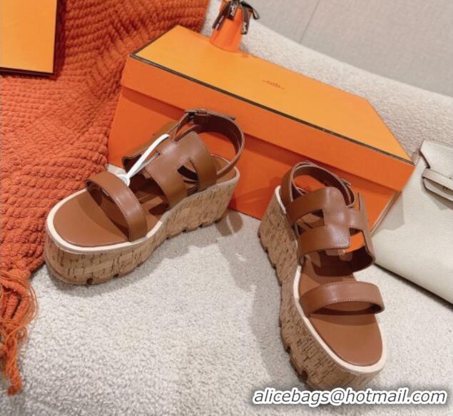 Trendy Design Hermes Havane 30 Platform Sandals 5.5cm in Calfskin Brown Leather 0104018