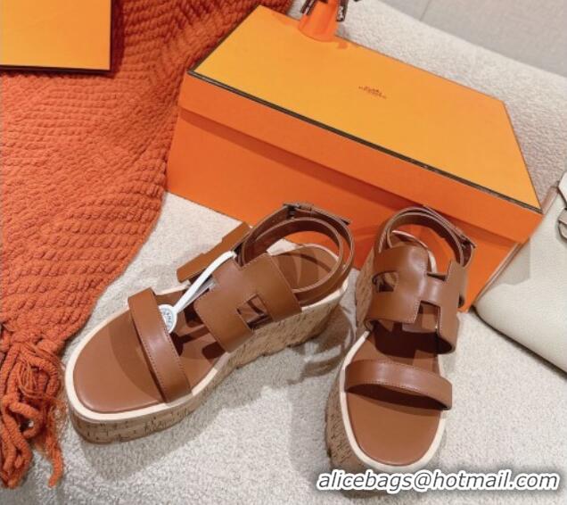 Trendy Design Hermes Havane 30 Platform Sandals 5.5cm in Calfskin Brown Leather 0104018