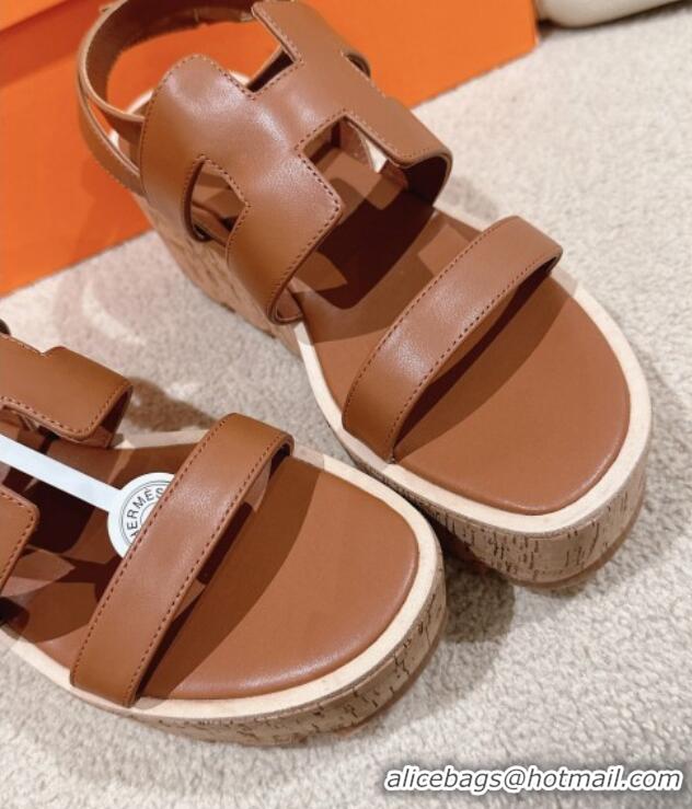 Trendy Design Hermes Havane 30 Platform Sandals 5.5cm in Calfskin Brown Leather 0104018