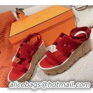 Durable Hermes Havane 30 Platform Sandals 5.5cm in Suede Red 0104020