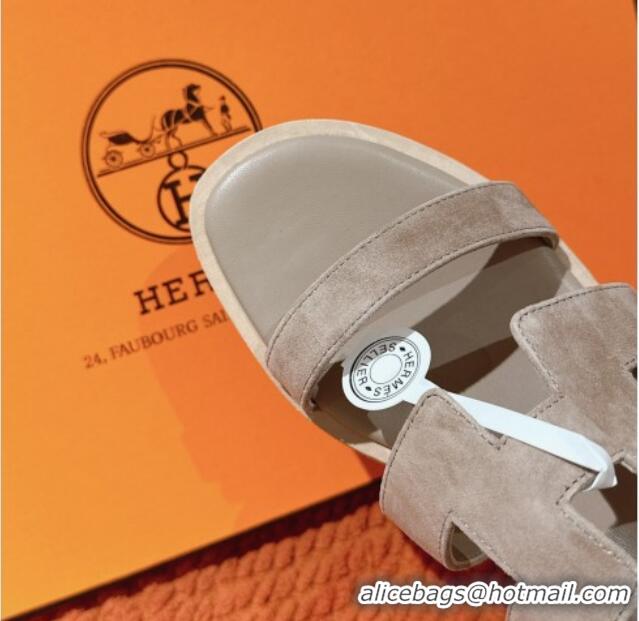 Duplicate Hermes Havane 30 Platform Sandals 5.5cm in Suede Grey 0104021