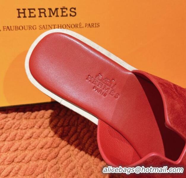 Top Grade Hermes Eze 30 Platform Slide Sandals in Suede Red 0104024