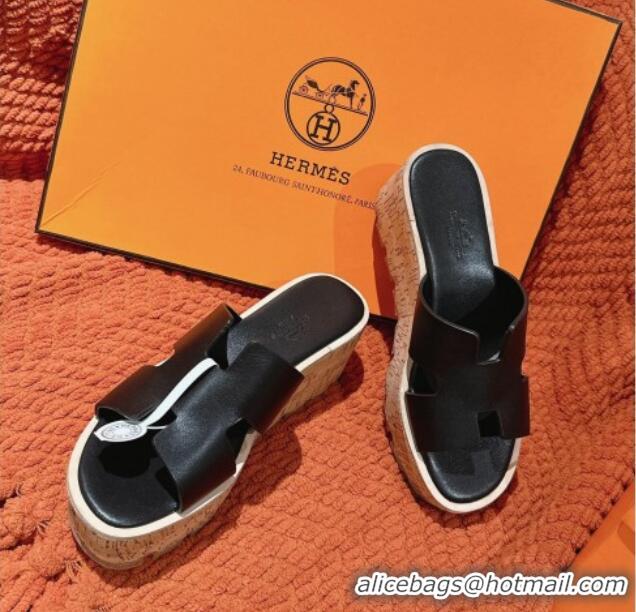 Shop Cheap Hermes Eze 30 Platform Slide Sandals in Calfskin Black 0104025