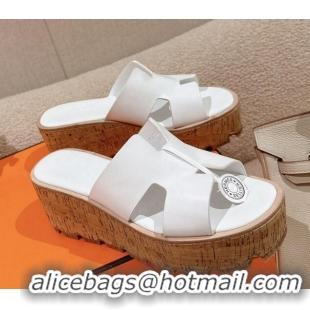 Good Quality Hermes Eze 30 Platform Slide Sandals in Calfskin White 0104026