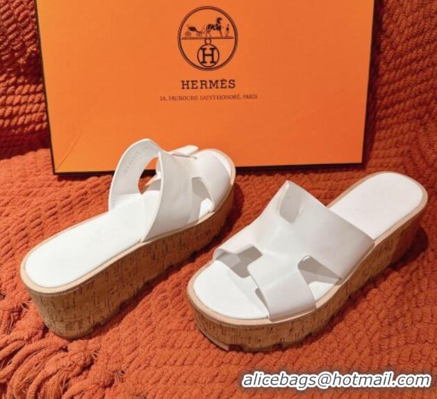 Good Quality Hermes Eze 30 Platform Slide Sandals in Calfskin White 0104026