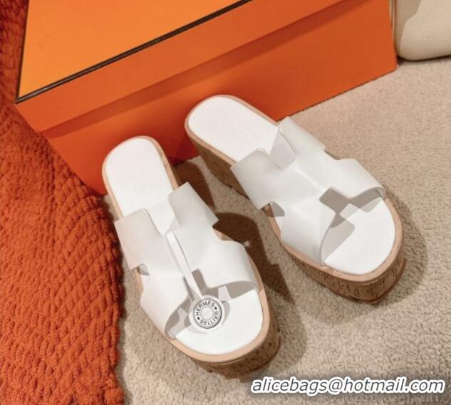 Good Quality Hermes Eze 30 Platform Slide Sandals in Calfskin White 0104026