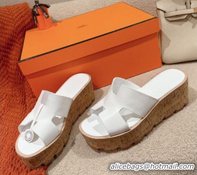 Good Quality Hermes Eze 30 Platform Slide Sandals in Calfskin White 0104026