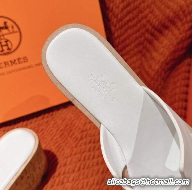 Good Quality Hermes Eze 30 Platform Slide Sandals in Calfskin White 0104026