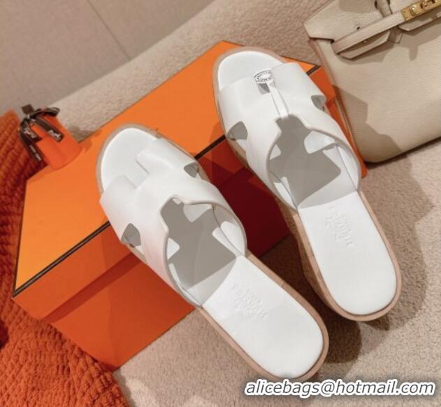 Good Quality Hermes Eze 30 Platform Slide Sandals in Calfskin White 0104026