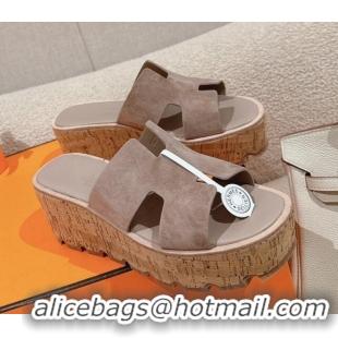 Purchase Hermes Eze 30 Platform Slide Sandals in Suede Grey 0104027