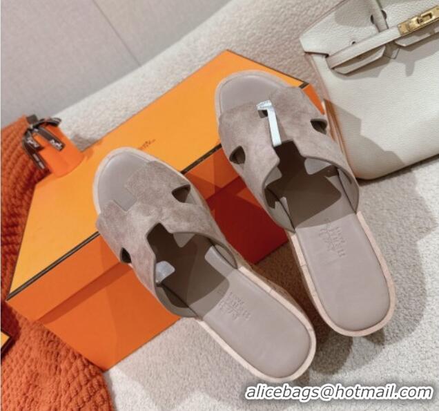 Purchase Hermes Eze 30 Platform Slide Sandals in Suede Grey 0104027