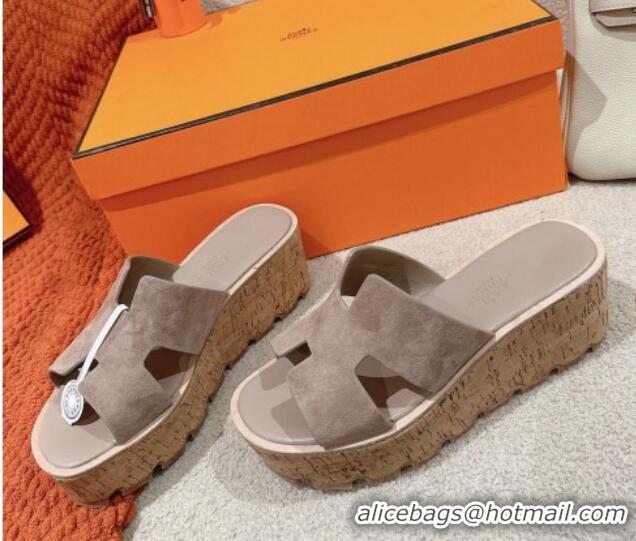 Purchase Hermes Eze 30 Platform Slide Sandals in Suede Grey 0104027