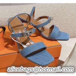 Buy Luxury Hermes Glamour Denim Heel Sandals 7.5cm Blue 0104028