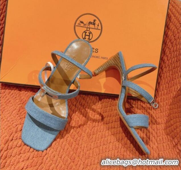 Buy Luxury Hermes Glamour Denim Heel Sandals 7.5cm Blue 0104028