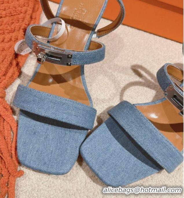 Buy Luxury Hermes Glamour Denim Heel Sandals 7.5cm Blue 0104028