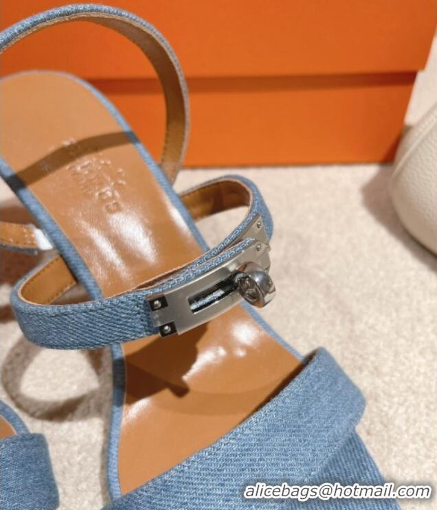 Buy Luxury Hermes Glamour Denim Heel Sandals 7.5cm Blue 0104028