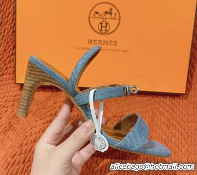 Buy Luxury Hermes Glamour Denim Heel Sandals 7.5cm Blue 0104028